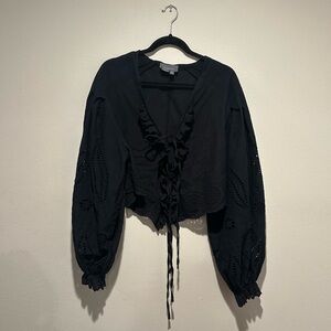 Anthropologie Black Eyelet Detail Blouse OS